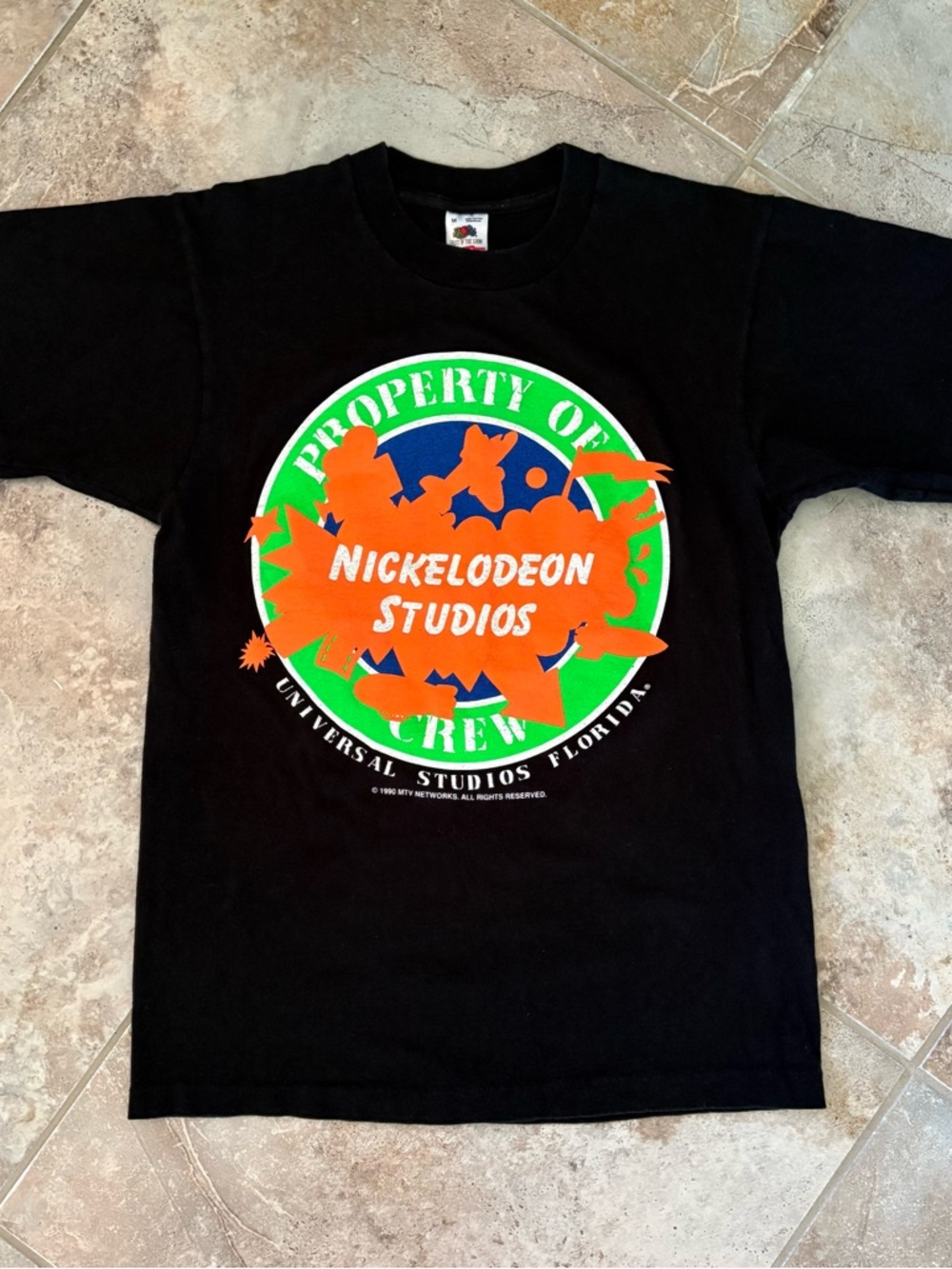 90s Vintage Nickelodeon Universal Crew T Shirt Medium Black Orange Graphic Y2K